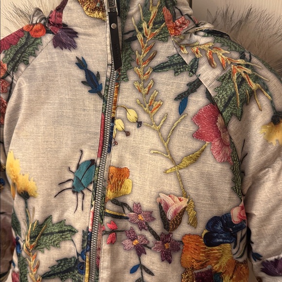 Molo Multicolor Floral Puffer Jacket with Fur Hood - Picture 12 of 12